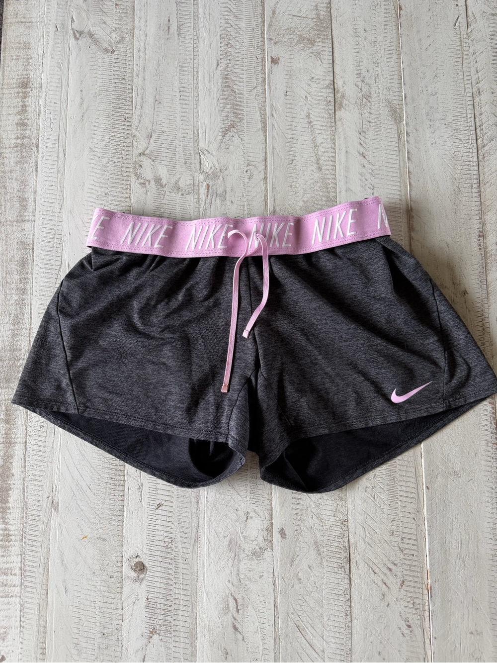Nike Women's Charcoal Athletic Shorts with Pink Waistband